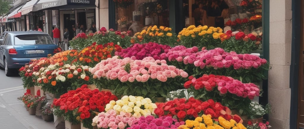 multi color rose bouquets for sale in a street