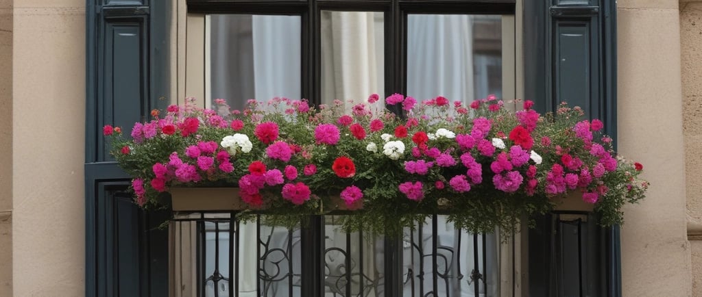 stunning window box of colorful flowers