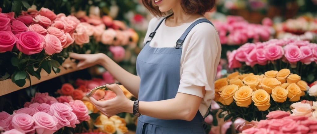 woman at florists choosing flowers