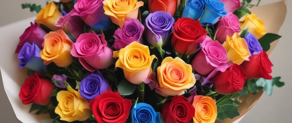 bouquet of rainbow color roses