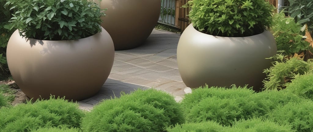large ceramic containers with plants in them