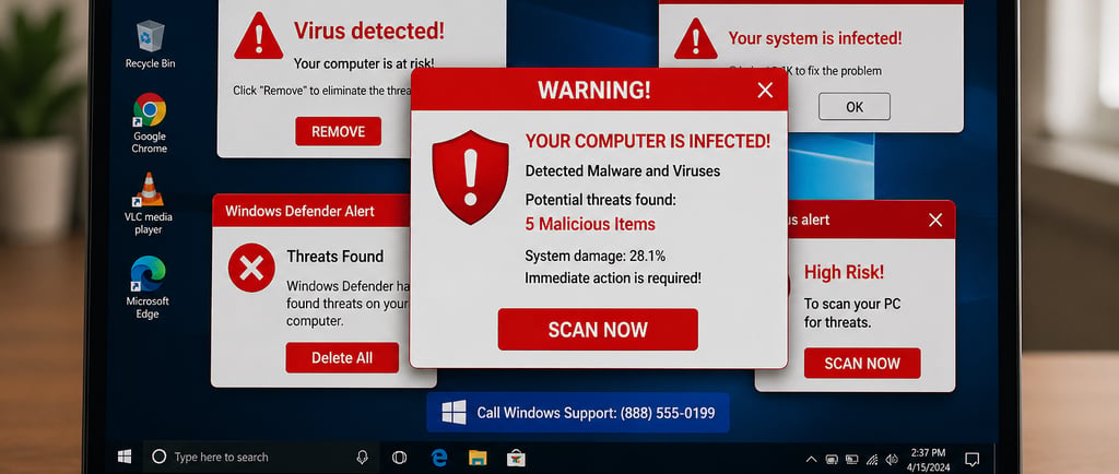 pop up alert with fake virus alert