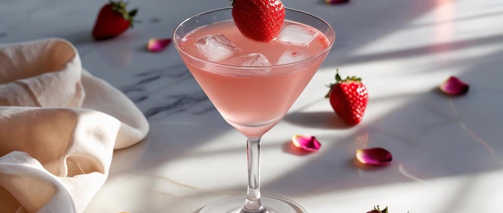An elegant strawberry rose martini mocktail