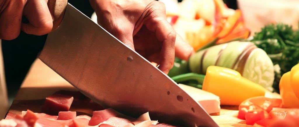 corte de alimentos con un cuchillo de cocina