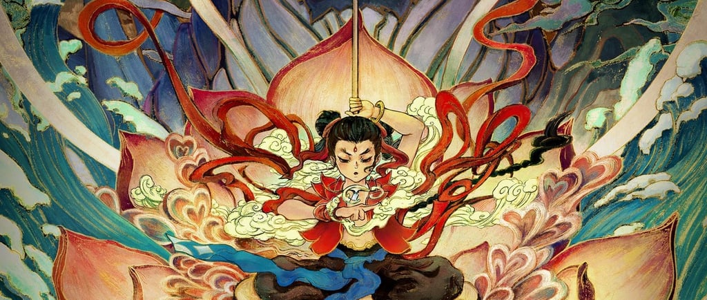 image du film Ne Zha 2 dans un style traditionnel chinois