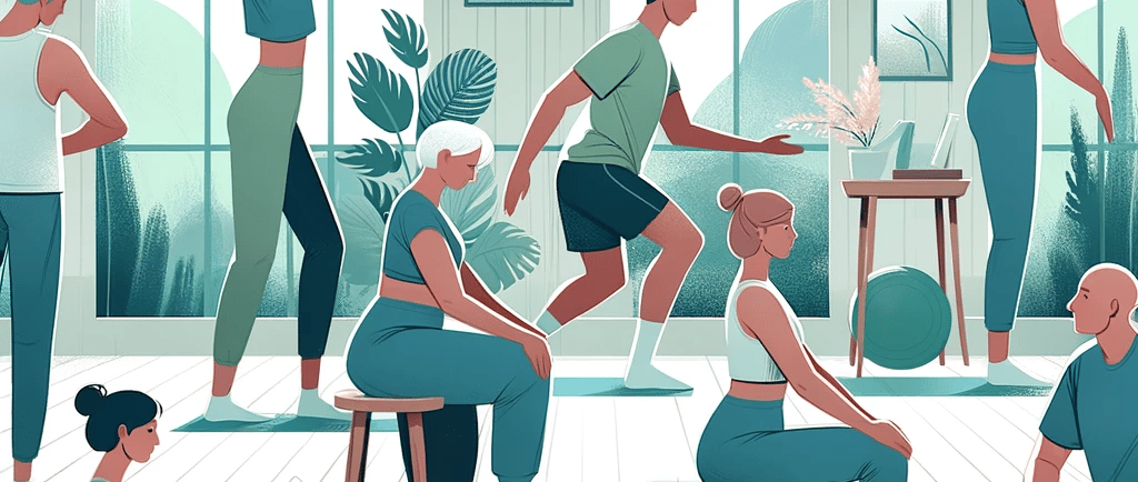 a group of people doing yoga exercises in a room