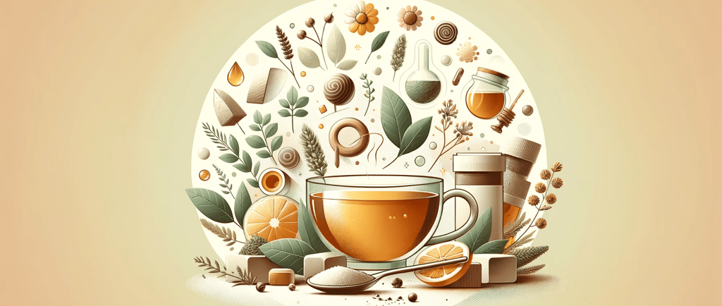 a cup of tea with a teapot and a spoon