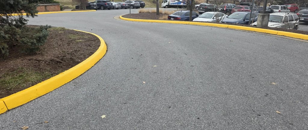 Front Royal curb painting with clean yellow fire lane curbs