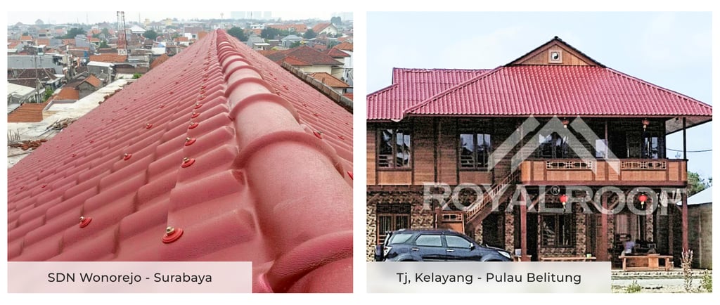 Genteng uPVC Royal Roof warna merah untuk proyek sekolah dasar dan villa pribadi