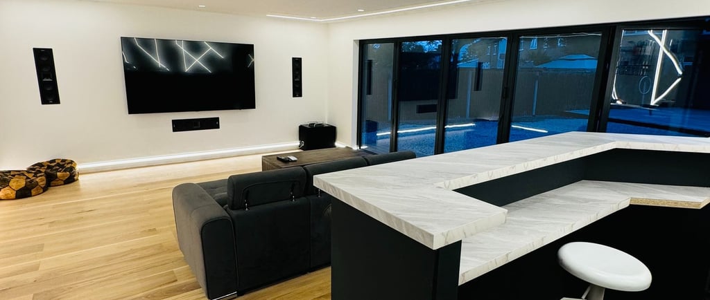 Home Theatre and bar setup on garden room 