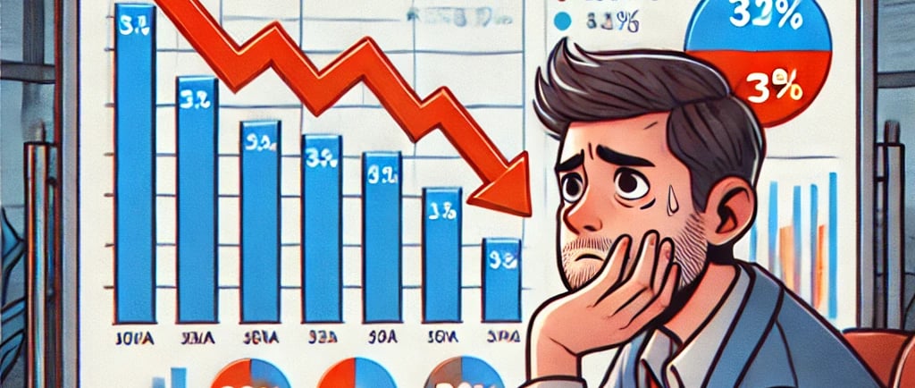 a man in a suit and tie is sitting at a desk with a chart of