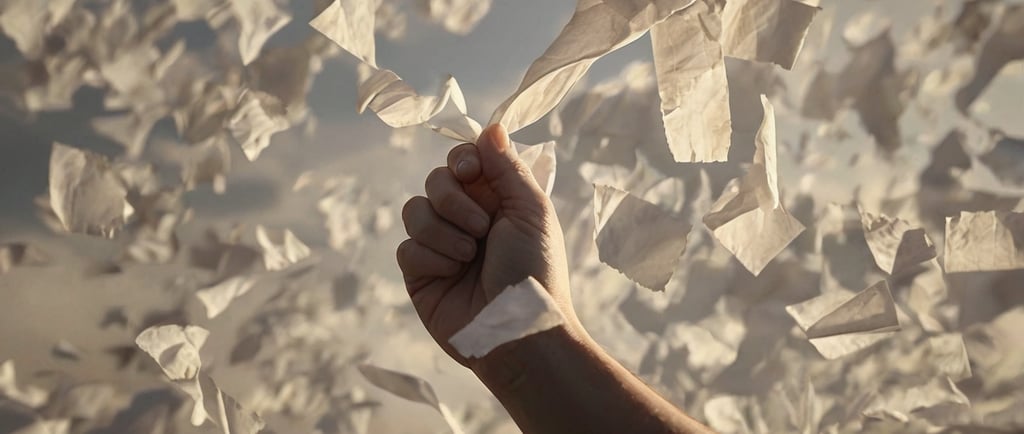 a hand holding a piece of paper with a piece of paper taped on it