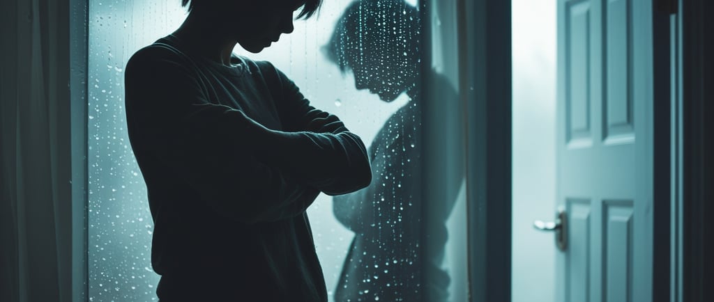 a man standing in front of a window with a woman in a black shirt