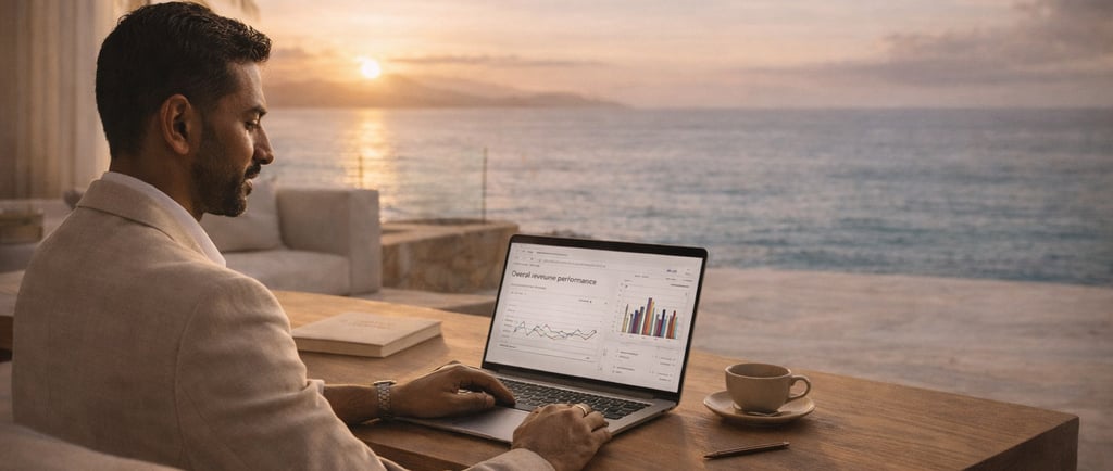 Consultant hôtelier analysant la performance et le potentiel d’un hôtel dans les Caraïbes pour une estimation hôtelière innov