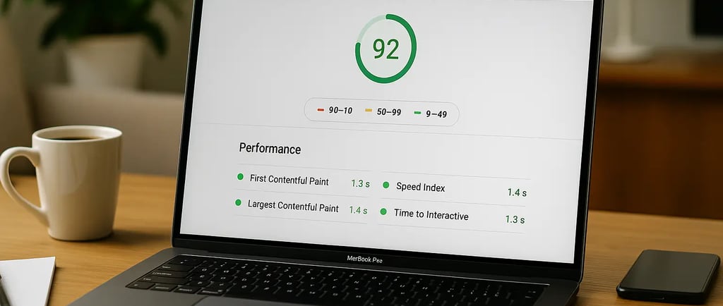 Laptop running a Google PageSpeed test as part of a UK web designer test