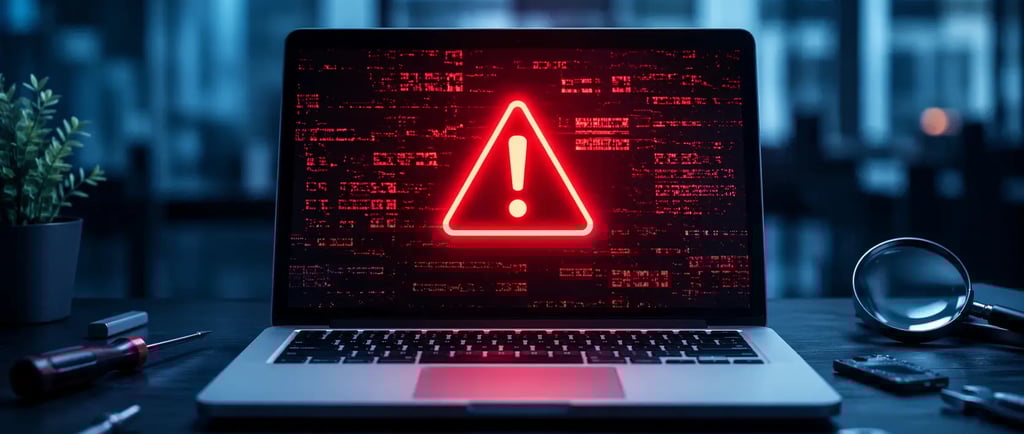 Laptop showing website error warning, emergency website fix in London UK