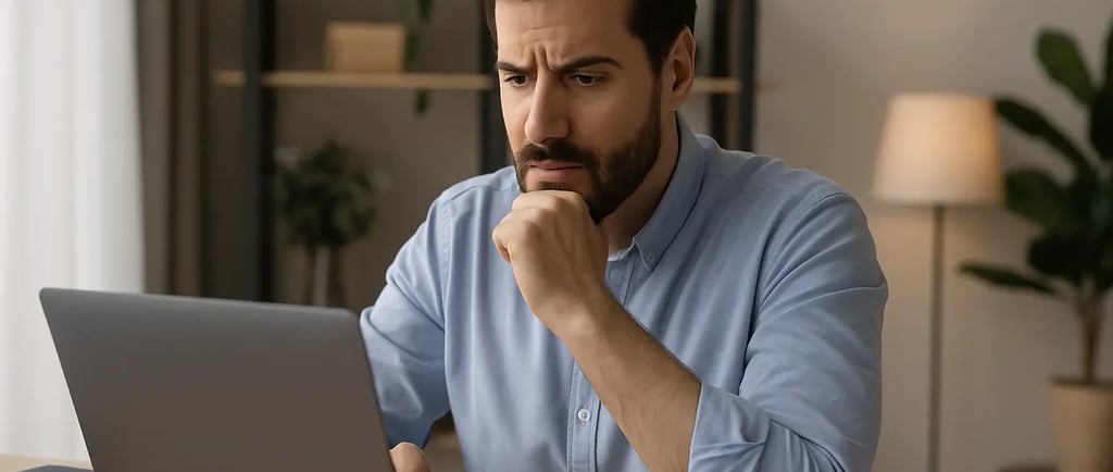 Business owner reviewing website on laptop in home office