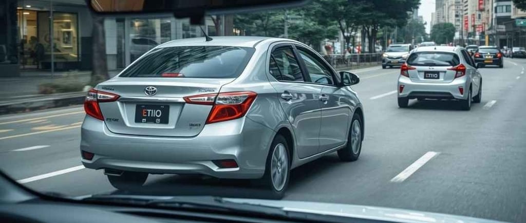 Imagem ilustrativa do Toyota Etios usado em uso urbano analisando custo-benefício