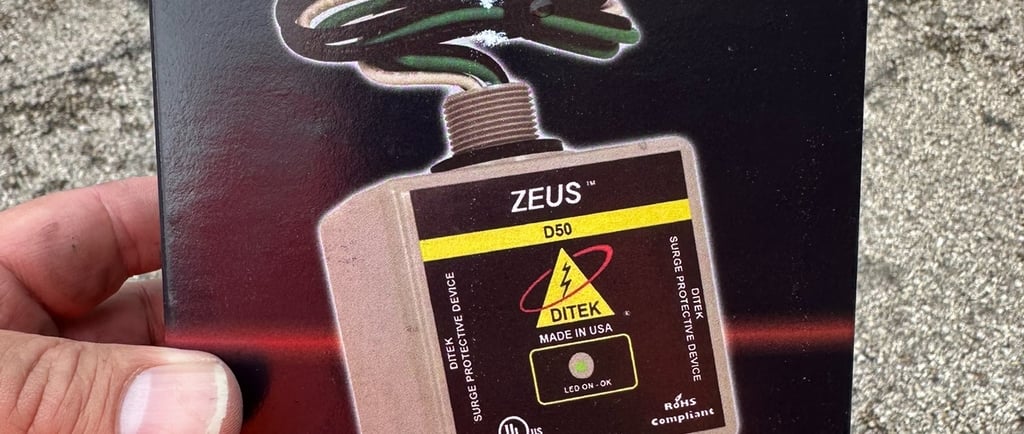 Image of the box for a Ditek Zeus surge protector we installed in Poplar Bluff, MO
