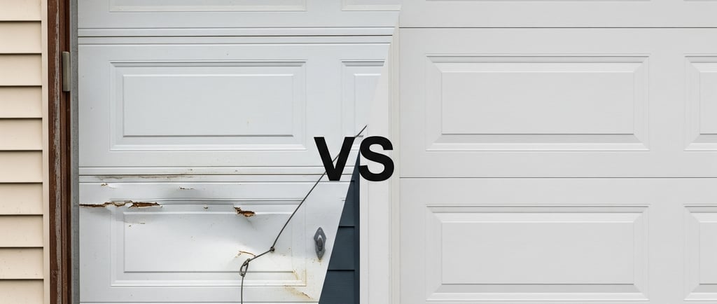 a garage door with a broken door and a broken door