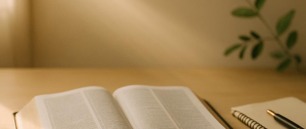 Bíblia aberta com luz da manhã, representando “Haja luz” e a Palavra que ordena a vida