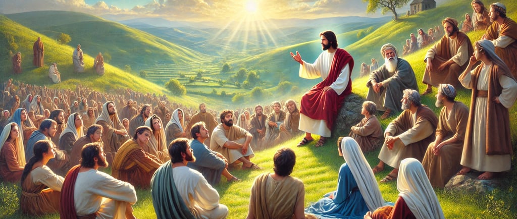 uma pintura de jesus nas colinas