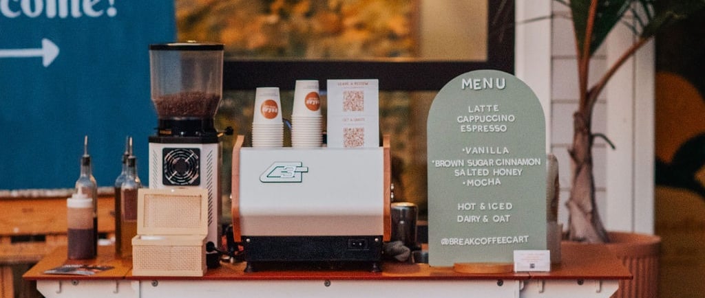 a photo of break coffee carts set up in front of Jenna Alexanders studio