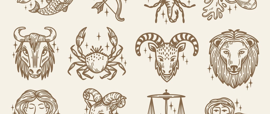 Desenho dos doze signos do zodíaco