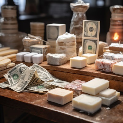 Soap and money on display