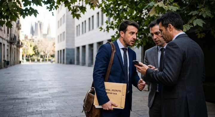 Detective privado investigando incumplimiento de cláusula de no competencia entre empresas