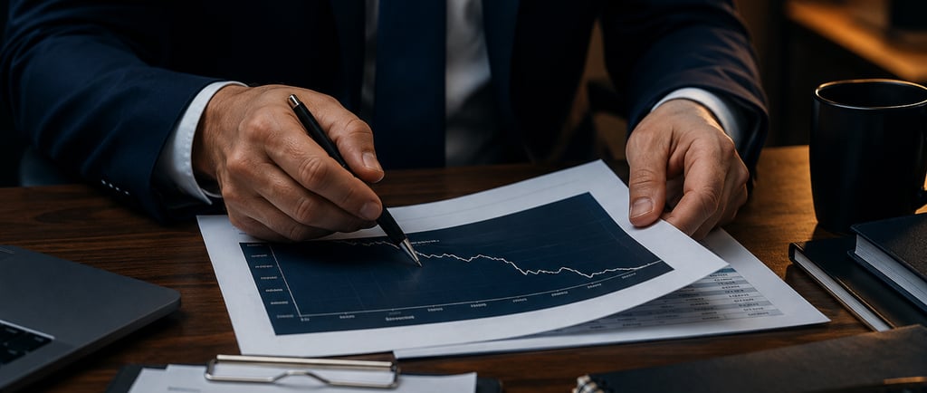 Ejecutivo revisando gráfico de pérdidas, investigación empresarial, Ineva Detectives