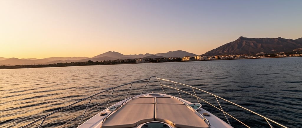 Fantastic views from the prow of the yacht fairline targa in puerto banus