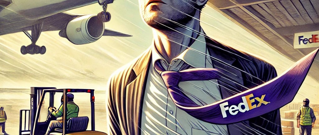 a man in a suit and tie at fedex hub