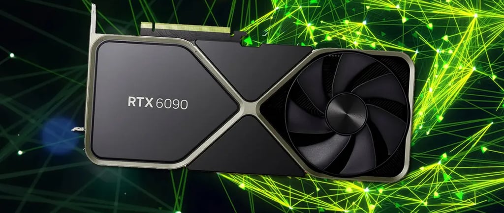 se muestra un diseño profesional de una placa de video RTX6090