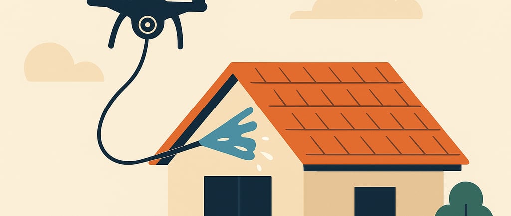 Drone nettoyant une toiture difficile d’accès.