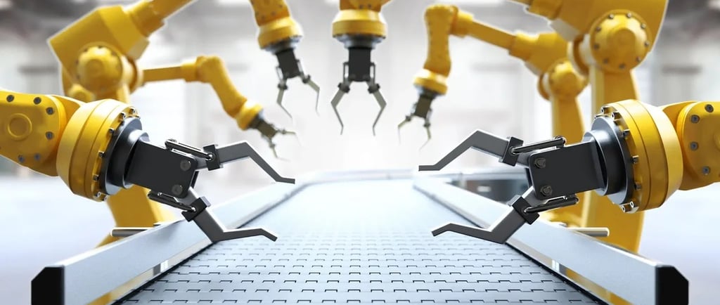 a robot that is standing on a conveyor belt