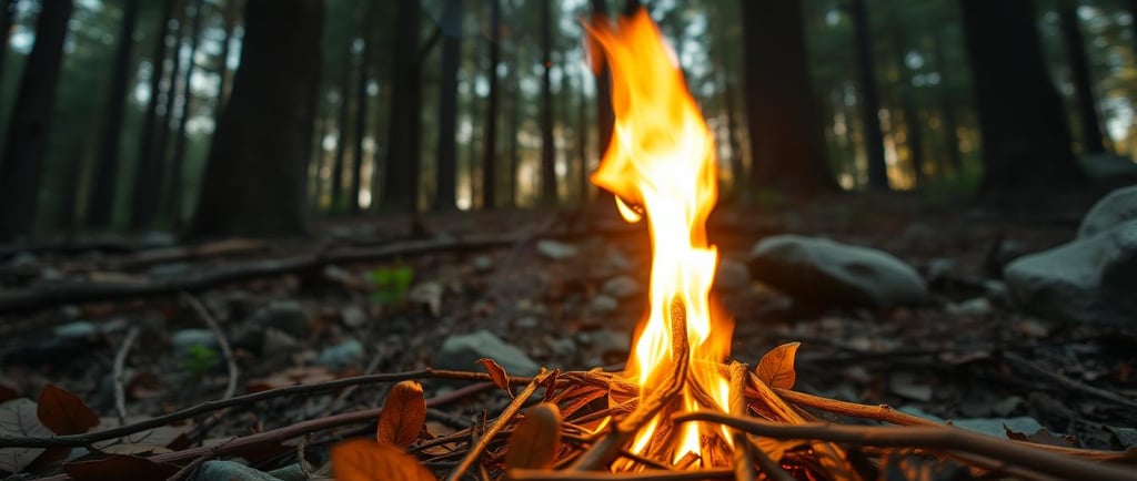  a close-d twigs in a dense fup of a spark igniting dry leaves anorest, 