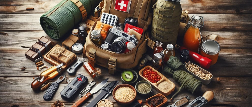 a backpack with various supplies for survival