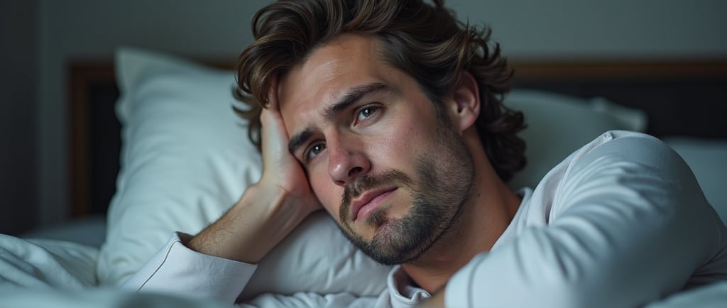Man in a bed who can't get to sleep