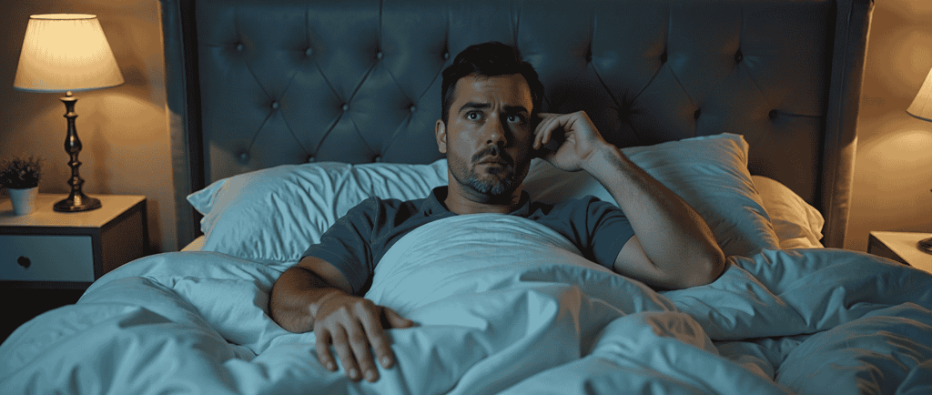 Man in bed looking tired