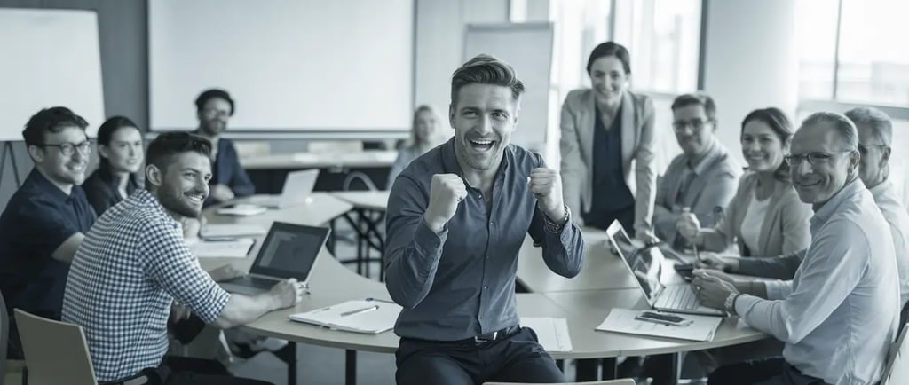 Groupe dynamique en discussion, avec une personne au premier plan souriante.