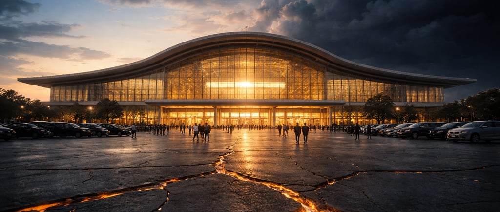 Ai generated image of exhibition centre on a shacky ground