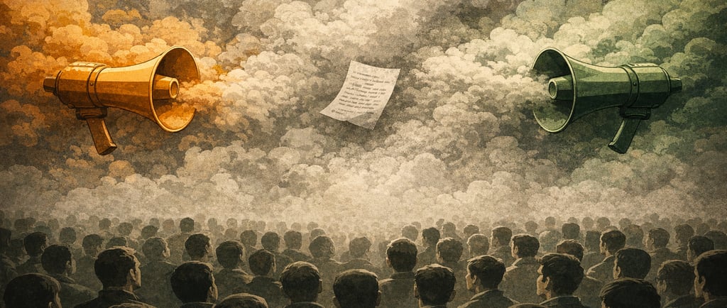 Two megaphones spreading confusing news