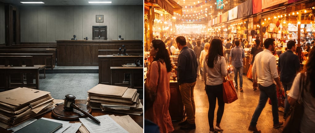 a courtroom vs the market contrast