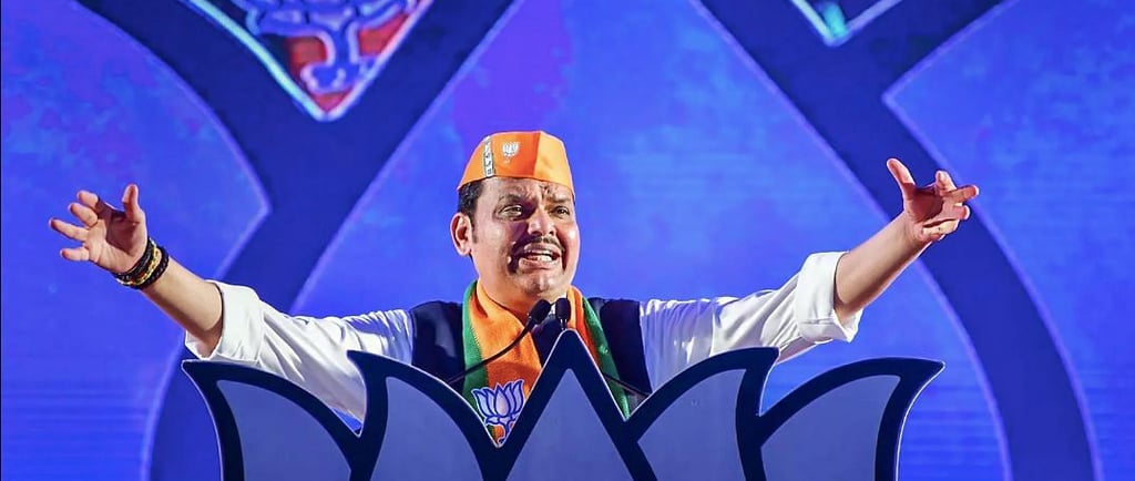 Devendra Fadnavis speaking at a rally.