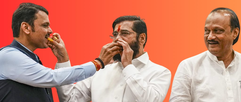 Victory celebrations at Maha Yuti Media Conference