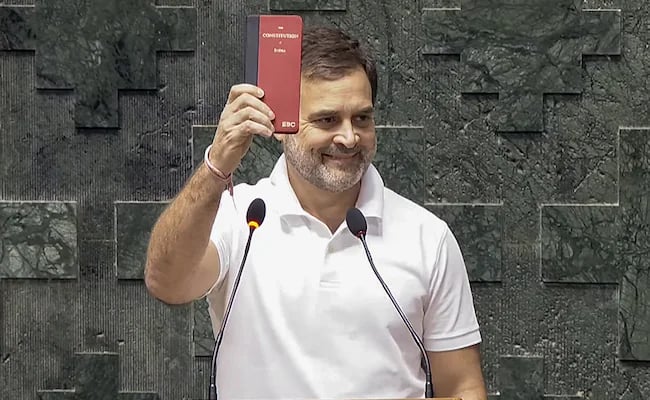 Rahul Gandhi taking oath as a Member of Parliament in June 2024