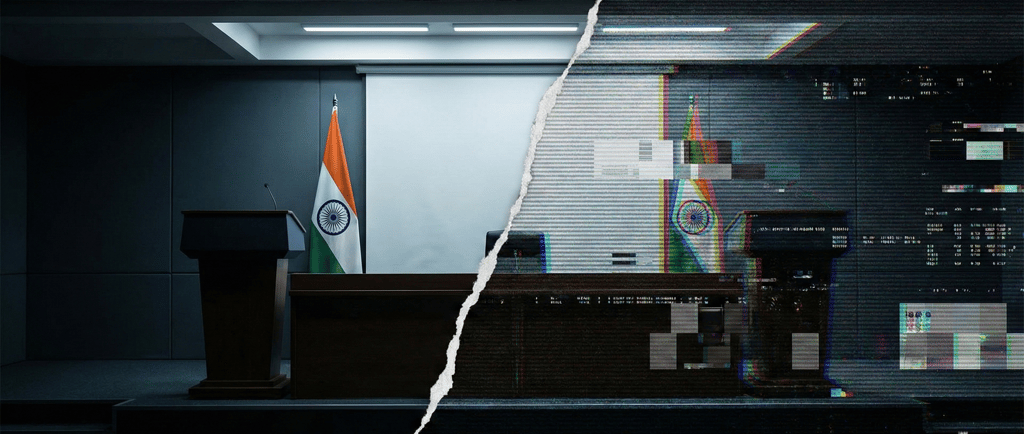 Image depicting distortion of reality by AI and misinformation