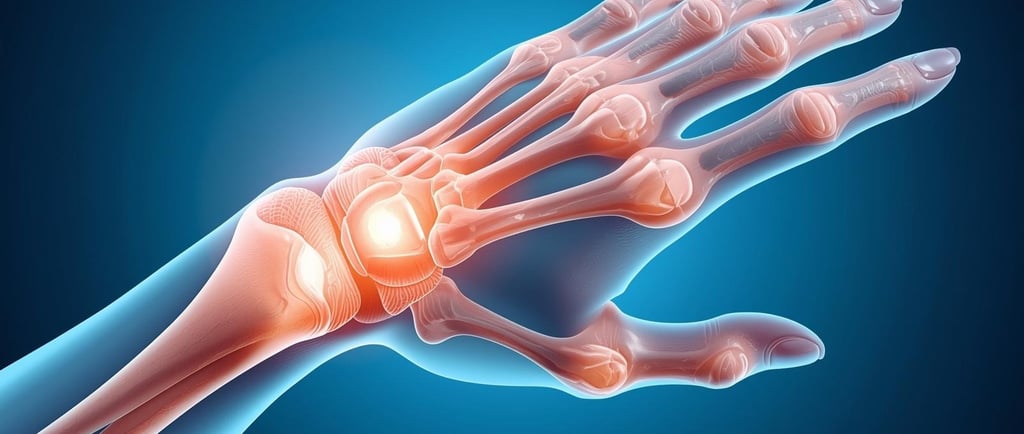 показана рука человека, в которой просвечиваются и видны все кости кисти.