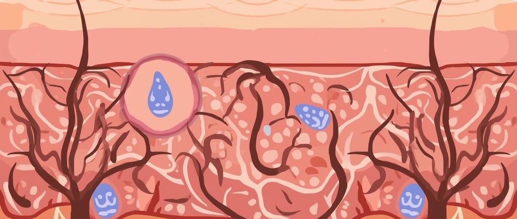 схематический разрез кожи с волосяными фолликулами и сальными железами